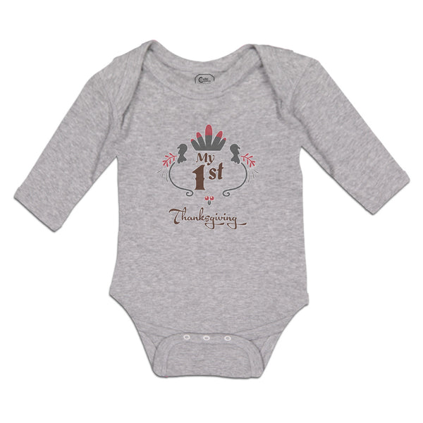 Long Sleeve Bodysuit Baby My 1St Thanksgiving Bird Wings and Leaves Design