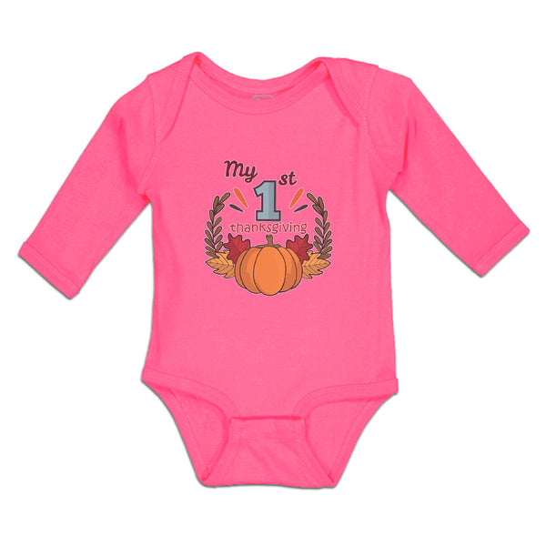 Long Sleeve Bodysuit Baby My 1St Thanksgiving Vegetable Pumpkin with Leaves