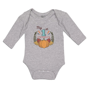 Long Sleeve Bodysuit Baby My 1St Thanksgiving Vegetable Pumpkin with Leaves