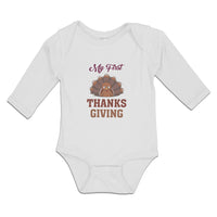 Long Sleeve Bodysuit Baby My Thanksgiving Baby Bird Sitting Open Wings Cotton