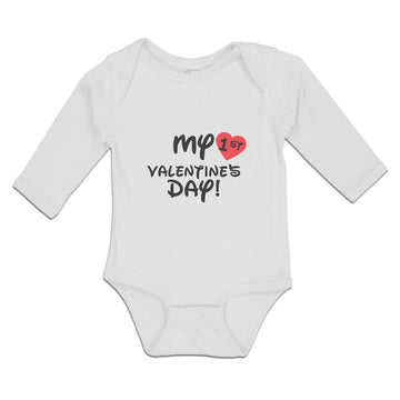 Long Sleeve Bodysuit Baby My 1St Valentine's Day with Heart Symbol Cotton