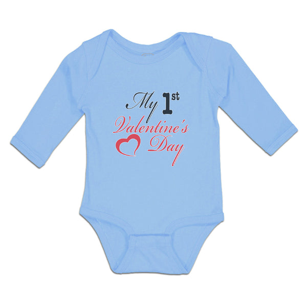 Long Sleeve Bodysuit Baby My 1St Valentine's Day with Heart Symbol Cotton