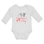 Long Sleeve Bodysuit Baby My 1St Valentine's Day with Heart Symbol Cotton