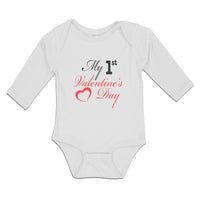 Long Sleeve Bodysuit Baby My 1St Valentine's Day with Heart Symbol Cotton