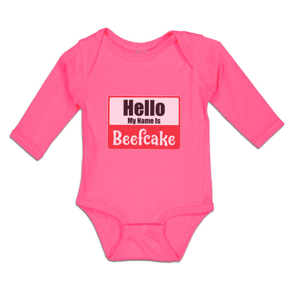 Long Sleeve Bodysuit Baby Hello My Name Is Beefcake Boy & Girl Clothes Cotton - Cute Rascals