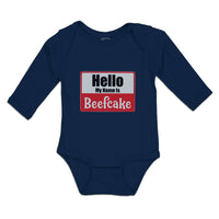 Long Sleeve Bodysuit Baby Hello My Name Is Beefcake Boy & Girl Clothes Cotton - Cute Rascals