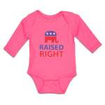 Long Sleeve Bodysuit Baby Raised Right with An American Republican Flag Cotton