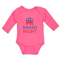 Long Sleeve Bodysuit Baby Raised Right with An American Republican Flag Cotton