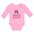 Long Sleeve Bodysuit Baby Raised Right with An American Republican Flag Cotton