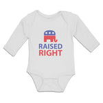 Long Sleeve Bodysuit Baby Raised Right with An American Republican Flag Cotton