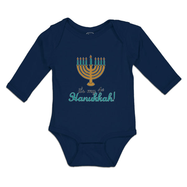 Long Sleeve Bodysuit Baby It's 1St Hanukkah! Menorah Candle Stand 9 Cotton