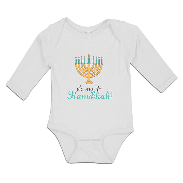 Long Sleeve Bodysuit Baby It's 1St Hanukkah! Menorah Candle Stand 9 Cotton