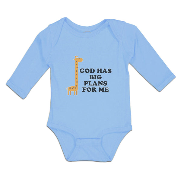 Long Sleeve Bodysuit Baby God Has Big Plans for Me Giraffe Wild Animal Cotton - Cute Rascals