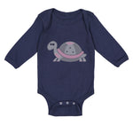 Long Sleeve Bodysuit Baby Pink and Grey Turtle Funny Boy & Girl Clothes Cotton