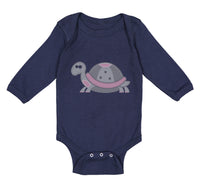 Long Sleeve Bodysuit Baby Pink and Grey Turtle Funny Boy & Girl Clothes Cotton