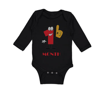 Long Sleeve Bodysuit Baby Number 1 Month Birthday Funny Humor Boy & Girl Clothes