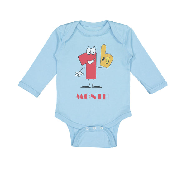 Long Sleeve Bodysuit Baby Number 1 Month Birthday Funny Humor Boy & Girl Clothes