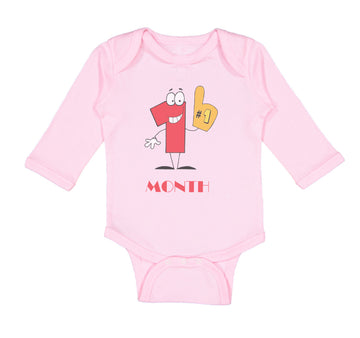 Long Sleeve Bodysuit Baby Number 1 Month Birthday Funny Humor Boy & Girl Clothes