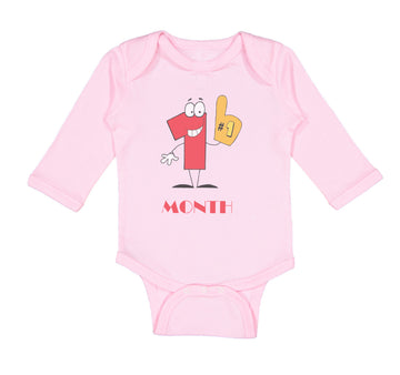 Long Sleeve Bodysuit Baby Number 1 Month Birthday Funny Humor Boy & Girl Clothes