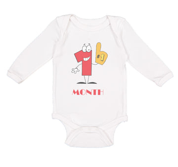 Long Sleeve Bodysuit Baby Number 1 Month Birthday Funny Humor Boy & Girl Clothes