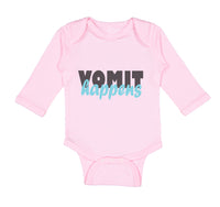 Long Sleeve Bodysuit Baby Vomit Happens Funny Humor Boy & Girl Clothes Cotton
