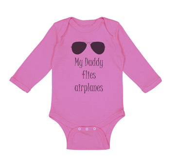 Long Sleeve Bodysuit Baby Daddy Flies Airplanes Pilot Dad Father's C Cotton