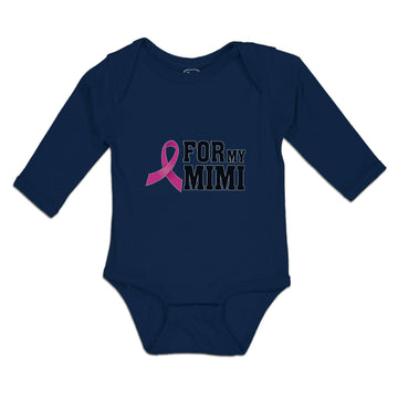 Long Sleeve Bodysuit Baby For My Mimi with Ribbon Brease Cancer Awareness Cotton