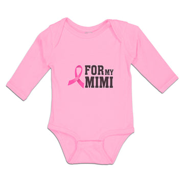 Long Sleeve Bodysuit Baby For My Mimi with Ribbon Brease Cancer Awareness Cotton