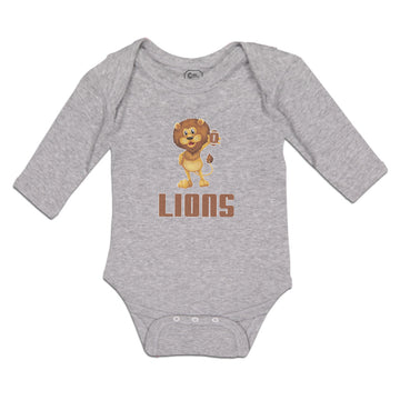 Long Sleeve Bodysuit Baby Lions Wild Animal Standing with Rugby Ball Sport