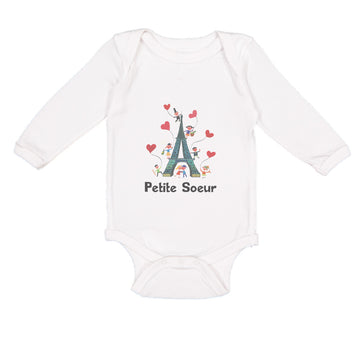 Long Sleeve Bodysuit Baby Eiffel Tower Text Petite Soeur Valentines Cotton