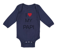 Long Sleeve Bodysuit Baby I Love Heart My Papi Valentines Love Cotton