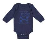 Long Sleeve Bodysuit Baby Born with Sticks in My Hands Drummer Funny Humor - Cute Rascals