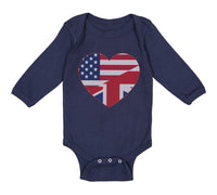 Long Sleeve Bodysuit Baby American British Heart Flag Boy & Girl Clothes Cotton - Cute Rascals