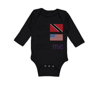 Long Sleeve Bodysuit Baby 50%Trinidad 50% American 100% Me Boy & Girl Clothes - Cute Rascals