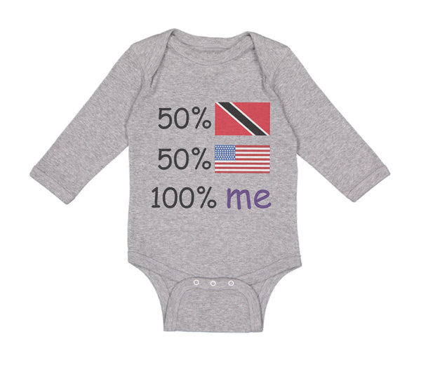 Long Sleeve Bodysuit Baby 50%Trinidad 50% American 100% Me Boy & Girl Clothes - Cute Rascals