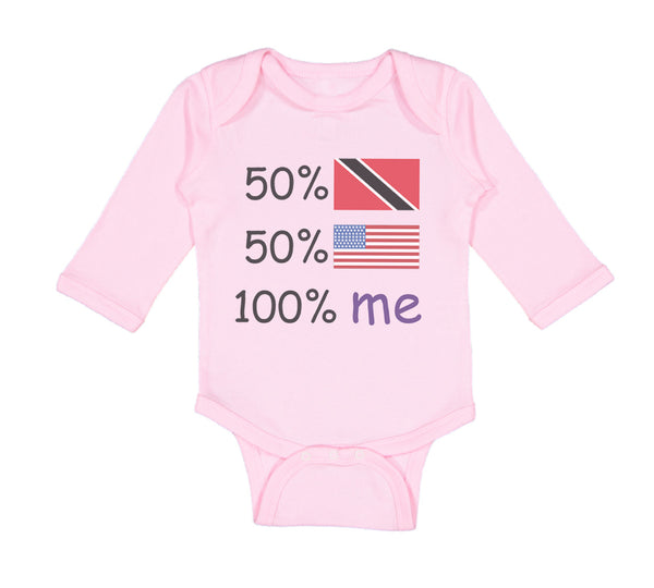 Long Sleeve Bodysuit Baby 50%Trinidad 50% American 100% Me Boy & Girl Clothes - Cute Rascals