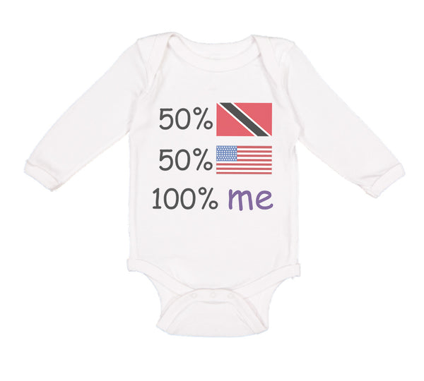 Long Sleeve Bodysuit Baby 50%Trinidad 50% American 100% Me Boy & Girl Clothes - Cute Rascals