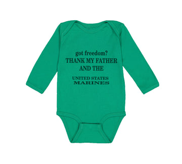 Long Sleeve Bodysuit Baby Got Freedom Thank Father and Us Marines Cotton