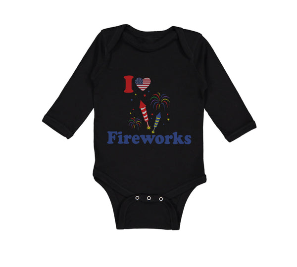 Long Sleeve Bodysuit Baby I Love Fireworks 4Th of July Independence Cotton