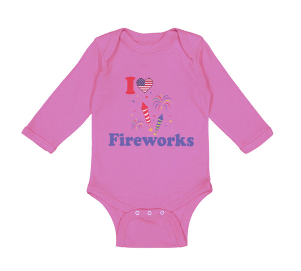 Long Sleeve Bodysuit Baby I Love Fireworks 4Th of July Independence Cotton