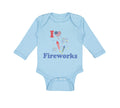 Long Sleeve Bodysuit Baby I Love Fireworks 4Th of July Independence Cotton