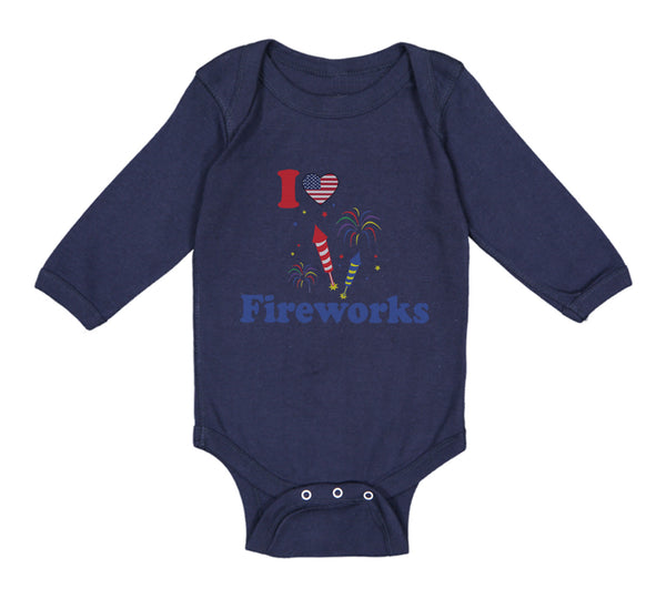 Long Sleeve Bodysuit Baby I Love Fireworks 4Th of July Independence Cotton