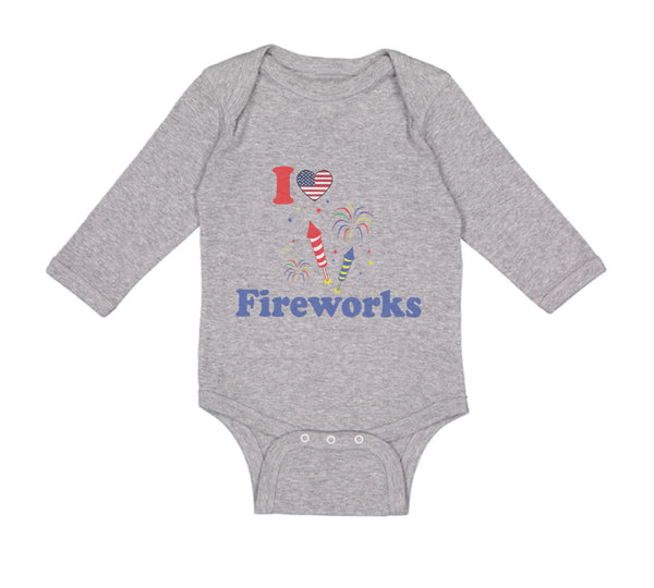 Long Sleeve Bodysuit Baby I Love Fireworks 4Th of July Independence Cotton