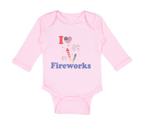 Long Sleeve Bodysuit Baby I Love Fireworks 4Th of July Independence Cotton