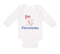 Long Sleeve Bodysuit Baby I Love Fireworks 4Th of July Independence Cotton