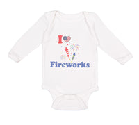 Long Sleeve Bodysuit Baby I Love Fireworks 4Th of July Independence Cotton