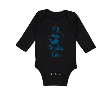 Long Sleeve Bodysuit Baby Blue Smiling Whale I'M Whaley Cute Ocean Sea Life