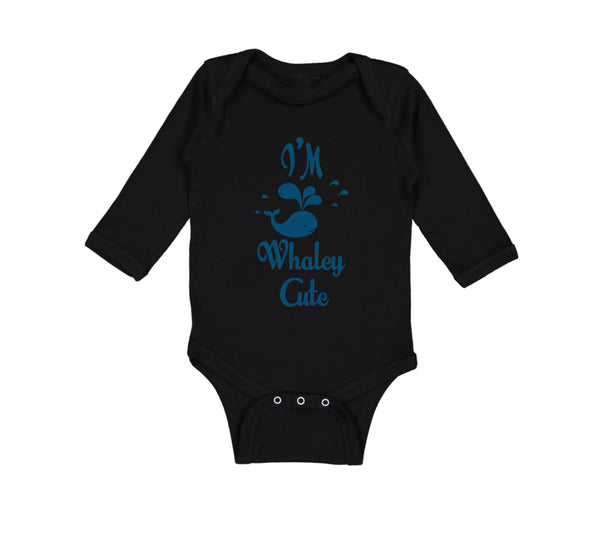 Long Sleeve Bodysuit Baby Blue Smiling Whale I'M Whaley Cute Ocean Sea Life - Cute Rascals