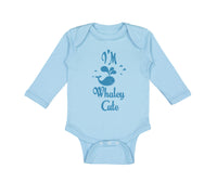 Long Sleeve Bodysuit Baby Blue Smiling Whale I'M Whaley Cute Ocean Sea Life - Cute Rascals