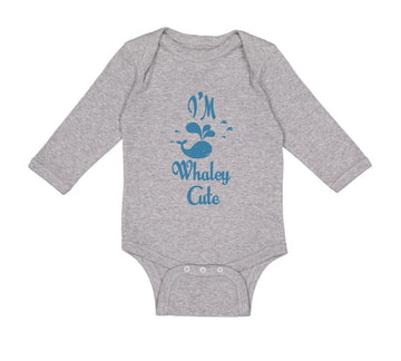 Long Sleeve Bodysuit Baby Blue Smiling Whale I'M Whaley Cute Ocean Sea Life